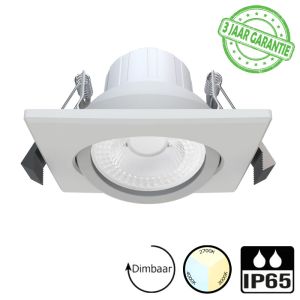 LED downlighter | Inbouw | 5 watt dimbaar | Kantelbaar | 3 lichtkleuren instelbaar CCT | IP65 | Wit | Vierkant